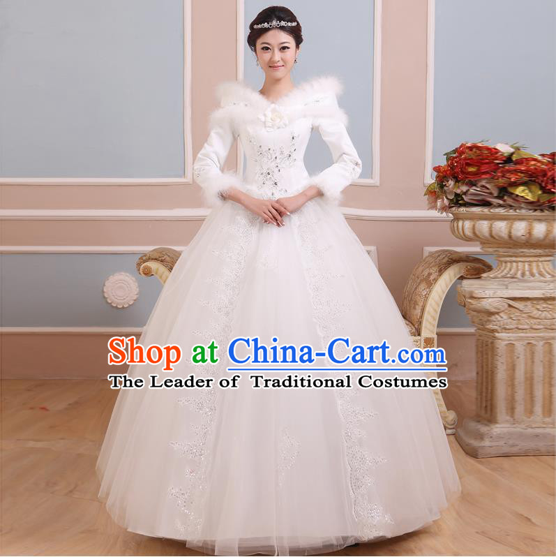 Traditional Chinese Bride Strapless Wedding Dress, Floor Length Wedding Dress for Women