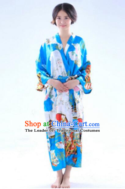 Kimono Japanese Tomesode Traditional Clothes Wafuku Stage Show Aristolochia ringens Light Blue