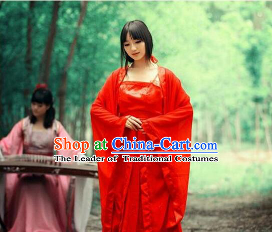 Chinese Classical Xiao Long Nv Costumes Complete The Return of the Condor Heroes Set Han Fu Stage Show Chiffon Dress Red
