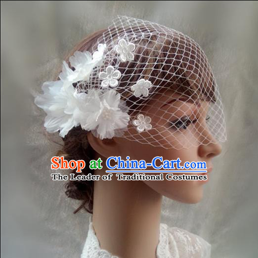 Chinese Wedding Jewelry Accessories, Traditional Bride Headwear, Wedding Tiaras, bridal Wedding Lace Veil Hair Clasp