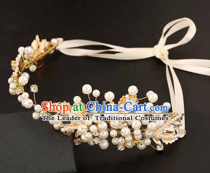 Chinese Wedding Jewelry Accessories, Traditional Bride Headwear, Wedding Tiaras, Imperial Bridal Baroco Style Wedding Pearl Royal Crown Hair Clasp