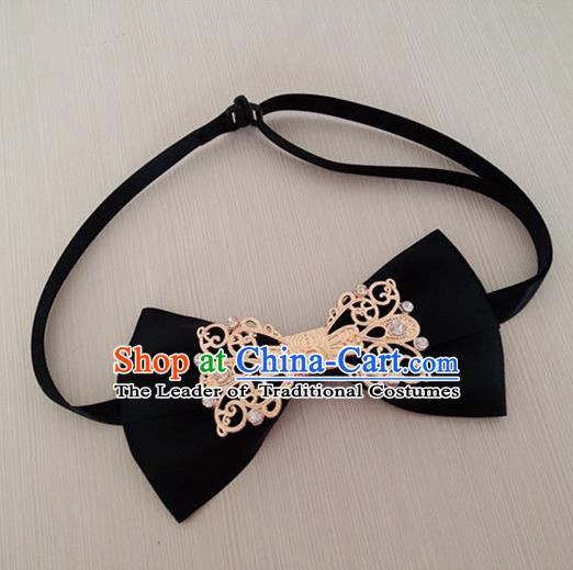 Chinese Wedding Jewelry Accessories, Traditional Groom Headwear, Wedding Tiaras, Imperial Bridegroom Baroco Style Wedding Bowknot Bow Tie