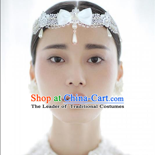 Chinese Wedding Jewelry Accessories, Traditional Bride Headwear, Princess Wedding Tiaras, Imperial Bridal Baroco Style Wedding Lace Tassels Pearl Hair Clasp
