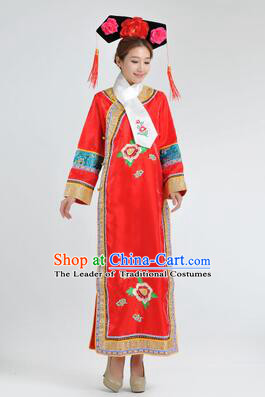Qipao Qing Dynasty Clothing Empresses in the Palace Qing Chuang Stage Costumes Red