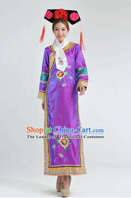 Qipao Qing Dynasty Clothing Empresses in the Palace Qing Chuang Stage Costumes Purple