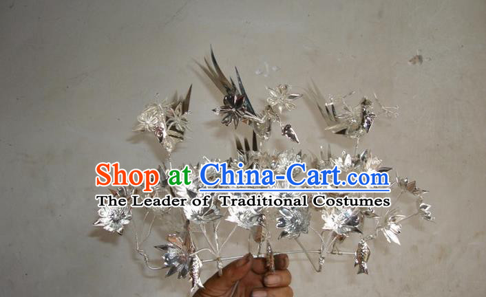 Chinese Traditional Miao Minority Hmong Folk Ethnic Hair Clip, Silver Headwear, Miao Jewelry Accessories Hairpin for Women