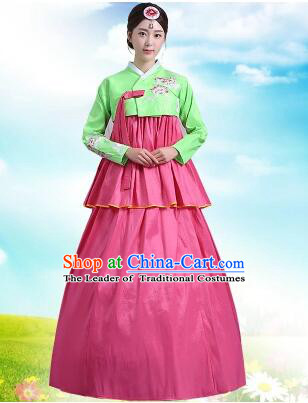 Korean Court Dress Girl Stage Costumes Show Traditional Clothes Dancing Children Ceremonial Dresses Full Dress Formal Attire Green Top Red Skirt