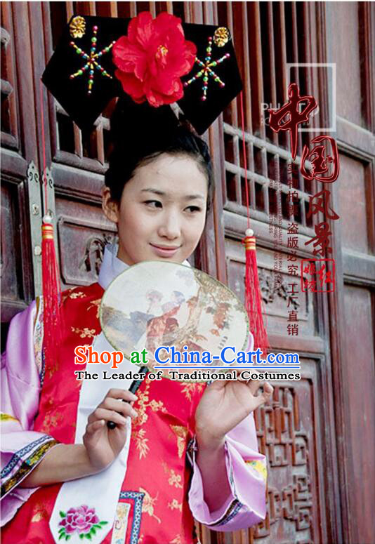 Princess Dress for Qing Dynasty Chinese Traditional Costumes Ancient Clothes Costumes Empresses in the palace Qing Chuang Stage Show Red