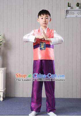 Korean Traditional Dress for Children Boy Clothes Kid Costumes Stage Show Dancing Orange Top Purple Pants