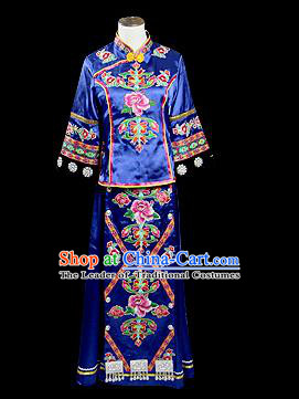 Traditional Chinese Tujia Nationality Dancing Costume, Tujia Female Folk Dance Ethnic Pleated Skirt, Chinese Minority Nationality Embroidery Costume for Women