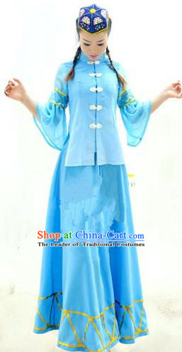 Traditional Chinese Salar Nationality Dancing Costume, Salarzu Female Folk Dance Ethnic Pleated Skirt, Chinese Salar Minority Nationality Embroidery Costume for Women