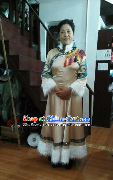 Traditional Chinese Oroqen Nationality Dancing Costume, Oroqenzu Female Folk Dance Ethnic Sealand Karp Pleated Skirt, Chinese Minority Oroqen Nationality Embroidery Costume for Women