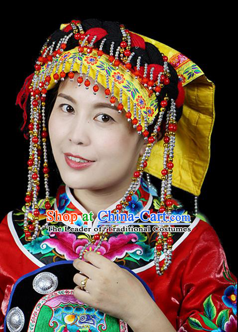 Traditional Chinese Miao Nationality Headwear, Hmong Female Folk Wedding Hat, Ethnic Accessories Crown, Chinese Minority Nationality Jewelry Accessories for Women