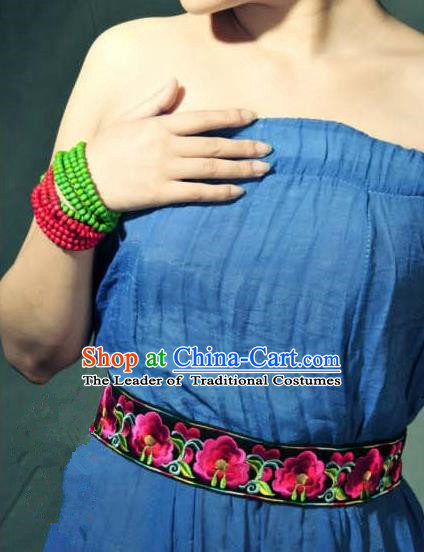 Traditional Chinese Miao Nationality Belts, Hmong Female Folk Wedding Embroidery Belt, Chinese Minority Nationality Jewelry Accessories for Women