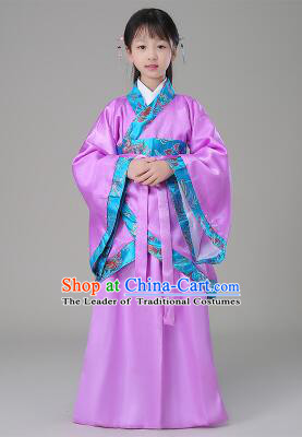 Traditional Chinese Dress Girls Han Fu Han Dynasty Clothes RuQun Children Kid Stage Show Ceremonial Costumes Purple