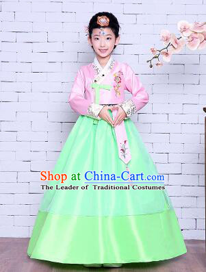 Korean Traditional Girl Dress Princess Clothes Children Dancing Costume Stage Show Halloween Pink Top Green Skirt