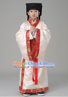 Traditional Chinese Dress Boy Han Fu Han Dynasty Clothes RuQun Children Kid Stage Show Ceremonial Costumes Beige