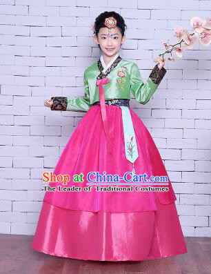 Korean Traditional Girl Dress Princess Clothes Children Dancing Costume Stage Show Halloween Green Top Red Skirt