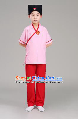 Han Fu For Children Chinese Traditional Dress Short Sleeves Stage Show Ceremonial Costumes Green Top Blue Pants