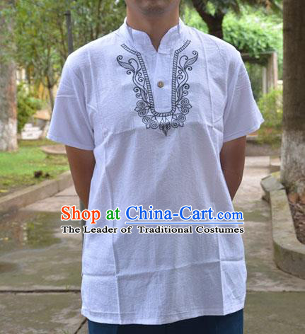 Traditional Asian Thai Male T-shirt, Thai Clothes Cotton Shirt for Men