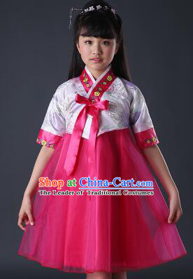 Korean Dress for Girls Children Clothes Stage Costume Formal Dress Full Attire Dancing Costume Show  White Top Red Skirt