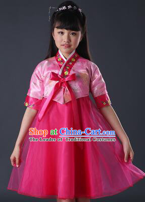 Korean Dress for Girls Children Clothes Stage Costume Formal Dress Full Attire Dancing Costume Show Pink Top Red Skirt