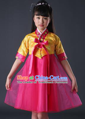 Korean Dress for Girls Children Clothes Stage Costume Formal Dress Full Attire Dancing Costume Show Yellow Top Red Skirt