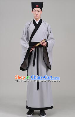 Tang Suit Chinese Traditional Costume Han Fu Garments straight-front Myeonbok Stage Show Dress Gray