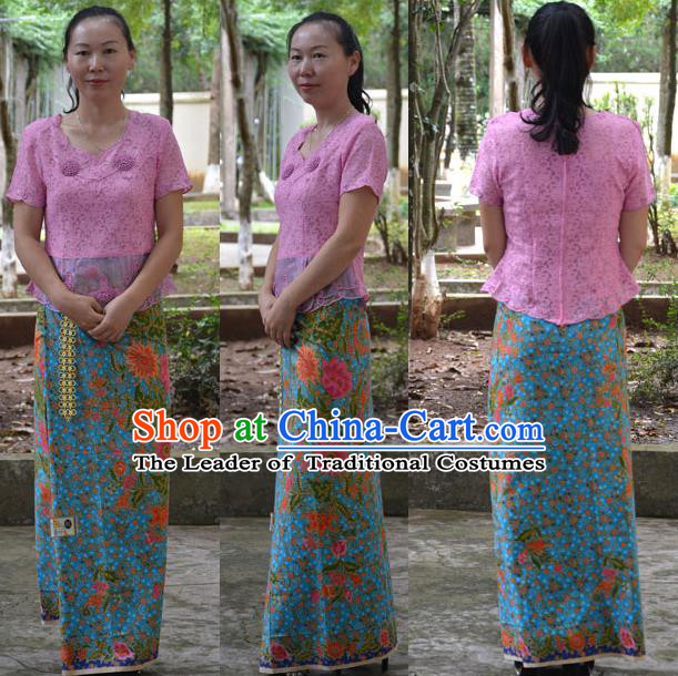 Traditional Asian Thai Palace Princess Wedding Skirt, Thai Royal Court Embroidery Dress for Women