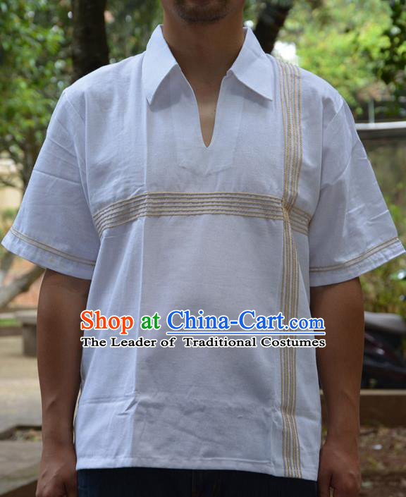 Traditional Asian Thai Palace Men Costume T-Skirt, Thai Signature Cotton Dress Shirt for Men