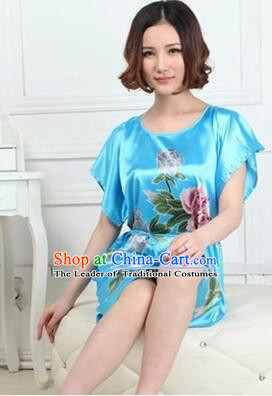 Night Gown Women Sexy Skirt Night Suit Nighty Bedgown Peony Light Blue