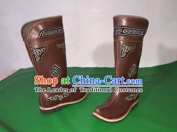 Traditional Chinese Minority Mongol Nationality Ethnic Minorities Mongolian Cowhide Boots Mongolian Knee Embroidery Boots Jockey Boots Tanks Boots for Men