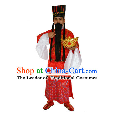 Ancient Chinese God Of Wealth Costume And Accessories Set Caishen New Year Celebration Dress For Men
