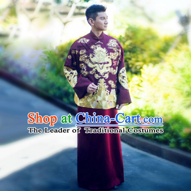Ancient Chinese Costume Chinese Style Wedding Dress, Red Restoring Ancient Dragon And Phoenix Flown, Groom Toast Clothing, Mandarin Jacket Tangsuit For Men