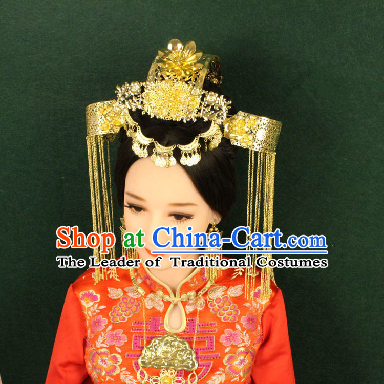 Chinese Ancient Style Hair Jewelry Accessories, Hairpins, Tang Dynasty Xiuhe Suits Wedding Bride Headwear, Headdress, Imperial Empress Princess Handmade Phoenix Hair Fascinators for Women