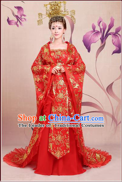 Ancient Chinese Palace Empress Costumes Complete Set, Hanfu, Tang Dynasty Ancient Palace Queen Wedding Dress For Women