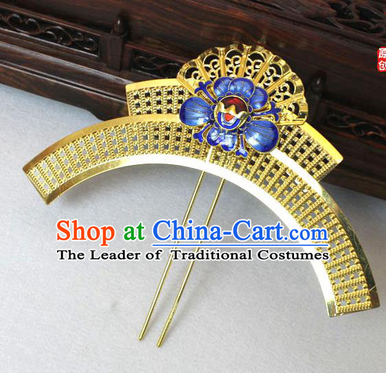 Chinese Ancient Style Hair Jewelry Accessories, Blueing Cloisonne Hairpins, Princess Hanfu Xiuhe Suit Wedding Bride Hair Accessories Set for Women