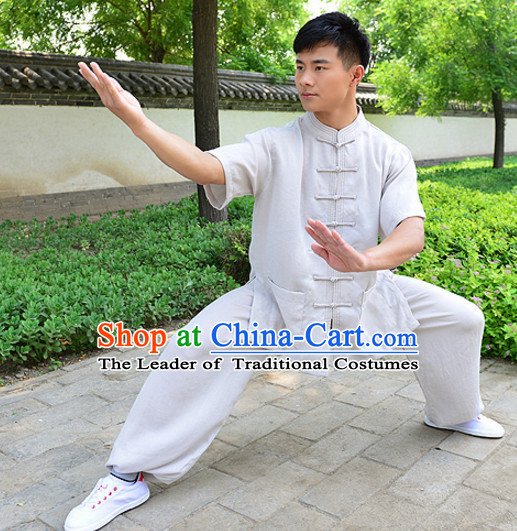 White Top Kung Fu Flax Clothing Mandarin Costume Jacket Martial Arts Clothes Shaolin Uniform Kungfu Uniforms Supplies for Men Women Adults Children