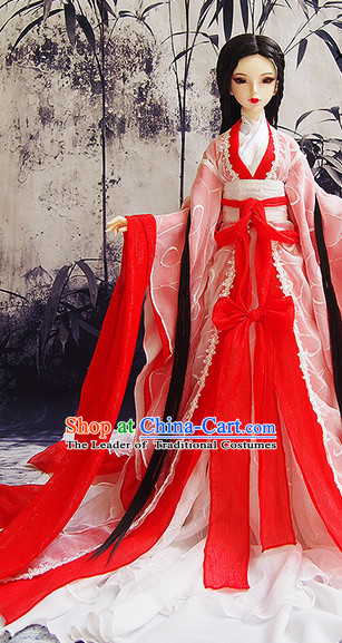 Ancient Chinese Red Princess Empress Queen Costumes and Hair Jewelry Complete Set for Women