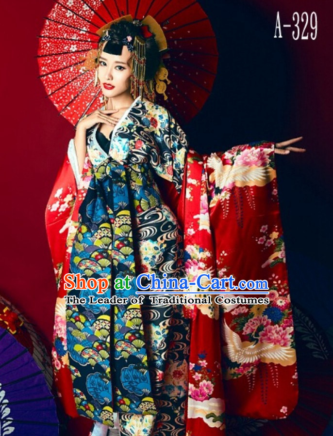 Japanese Traditional Geisha Kimono Dress Complete Set for Women Girls Children Adults