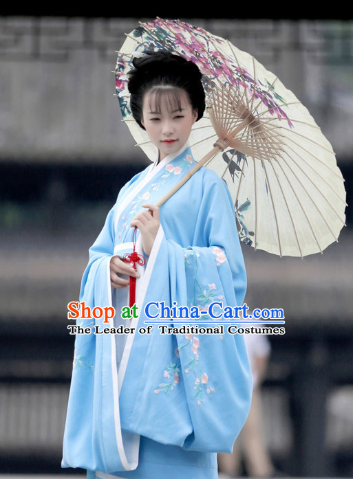Ancient Chinese Han Dynasty Beauty Hanfu Garment Suits and Hair Accessories Complete Set