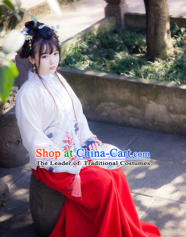 Ancient Chinese Han Fu Garment Top and Bottom Clothing Complete Set for Women or Girls