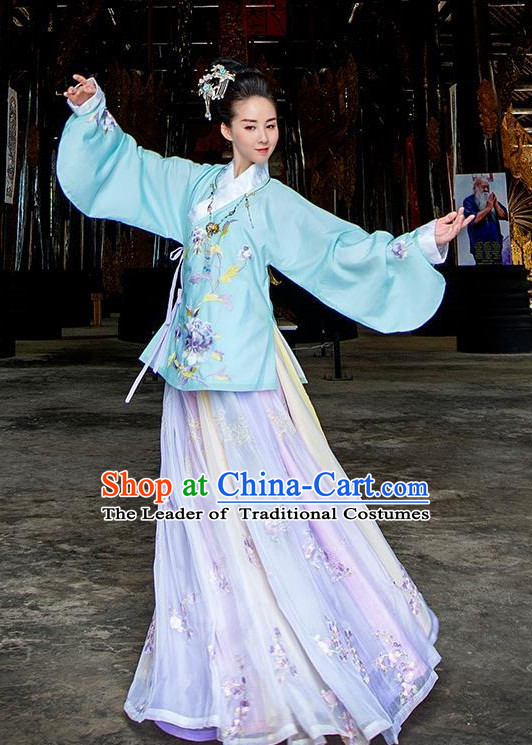 Ancient Chinese Ming Dynasty Clothing and Headpieces Complete Set for Women or Girls