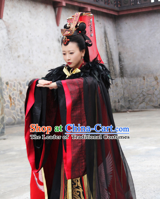 Chinese Ancient Empress Queen Clothing and Hair Accessories Complete Set for Women or Kids