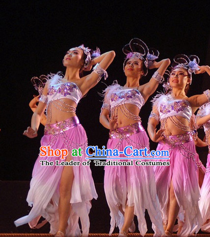 Chinese Classical Dance Costumes and Hair Jewelry Complete Set for Women or Kids