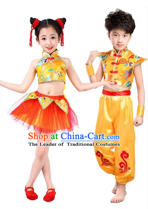 Chinese Folk Spring Festival Dancing Costume for Girls Kids Children