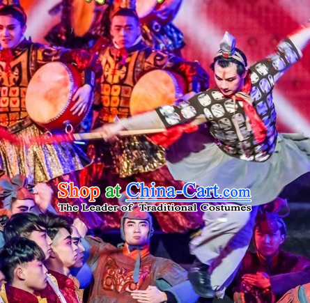 Chinese Folk Terra Cotta Warrior Dance Costumes for Men Adults Kids Children