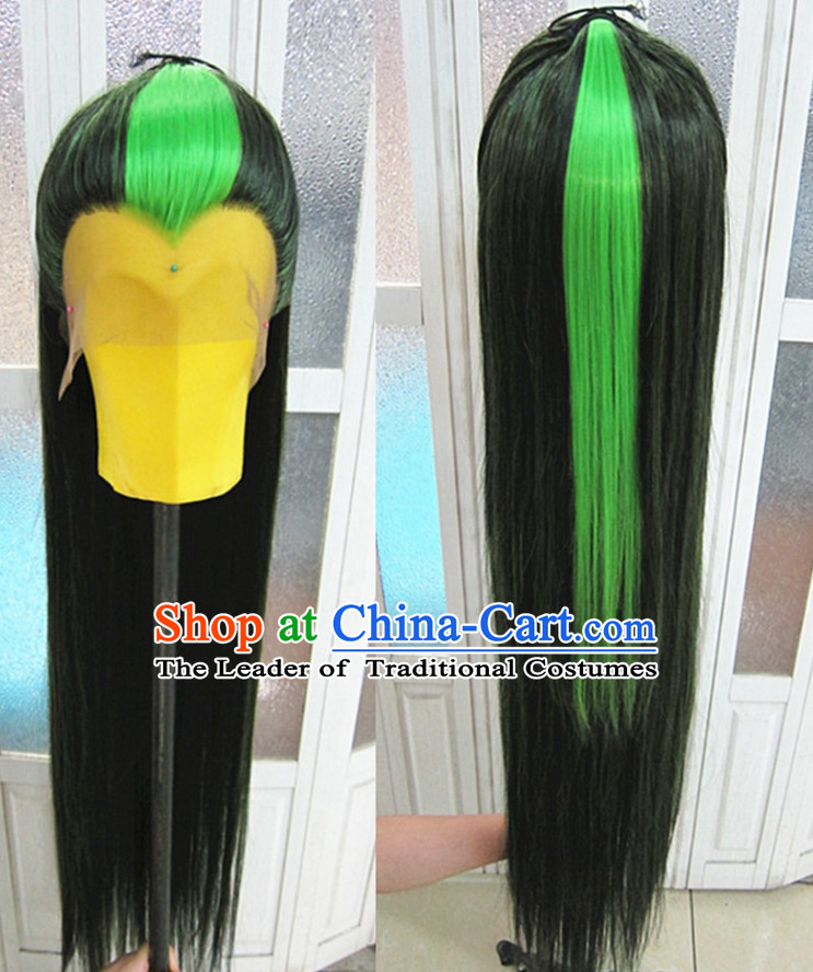 Chinese Traditional Wig Ancient Men Wigs Ladies Wigs Black Green Wigs Male Lace Front Wigs Custom Hair Pieces