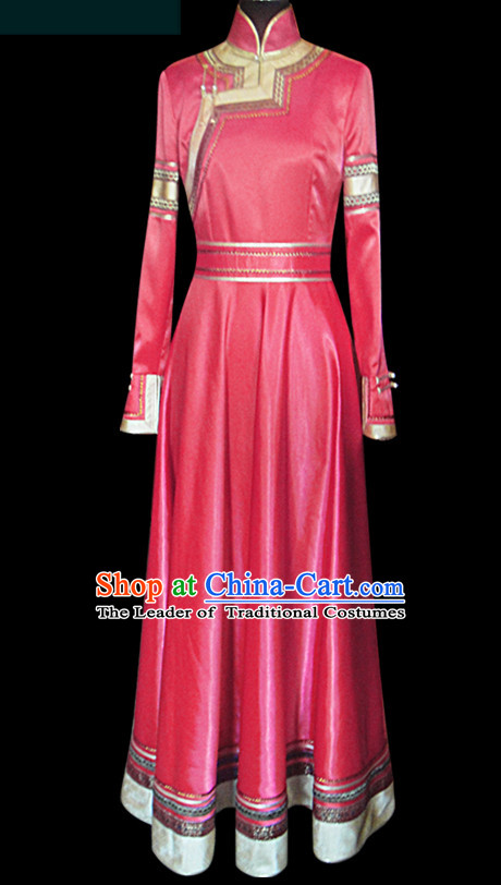 Mongolian People Yuan Dynasty Mongolians Dance Costumes Queen Princess Empress Clothing Clothes Garment Complete Set for Women Girls