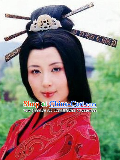 Qin Dynasty Chinese Classic Type of Imperial Princess Women Long Black Wigs and Hair Jewely Set for Women